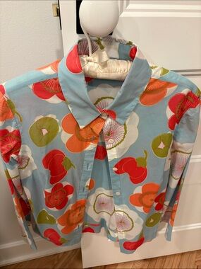 Anthropologie Odille Retro Floral Button-Up Top Blouse Size 2